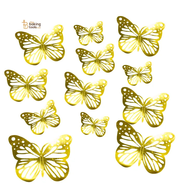 12 Pcs Golden Butterfly Cake Decoration