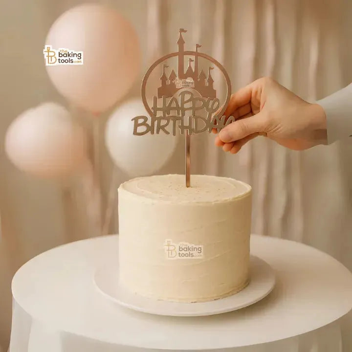 Happy Birthday Castle Acrylic Cake Topper - thebakingtools.com