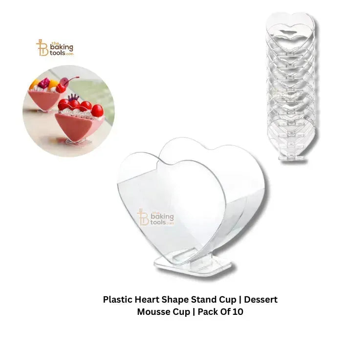 Plastic Heart Shape Stand Cup | Dessert Mousse Cup | Pack Of 10 ( No Damage Claim) - thebakingtools.com