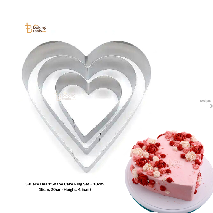 3-Piece Heart Shape Cake Ring Set – 10cm, 15cm, 20cm (Height: 4.5cm)
