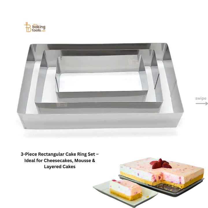 3-Piece Rectangular Cake Ring Set – Ideal for Cheesecakes, Mousse & Layered Cakes