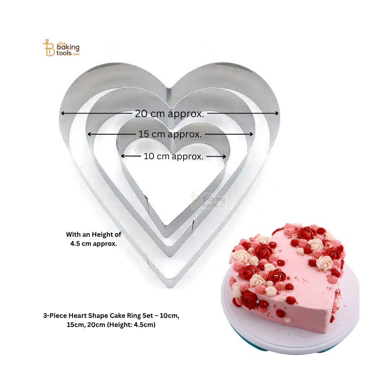 3-Piece Heart Shape Cake Ring Set – 10cm, 15cm, 20cm (Height: 4.5cm)