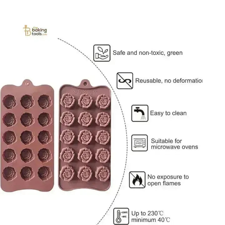Rose Shape Silicone Chocolate Mould - thebakingtools.com