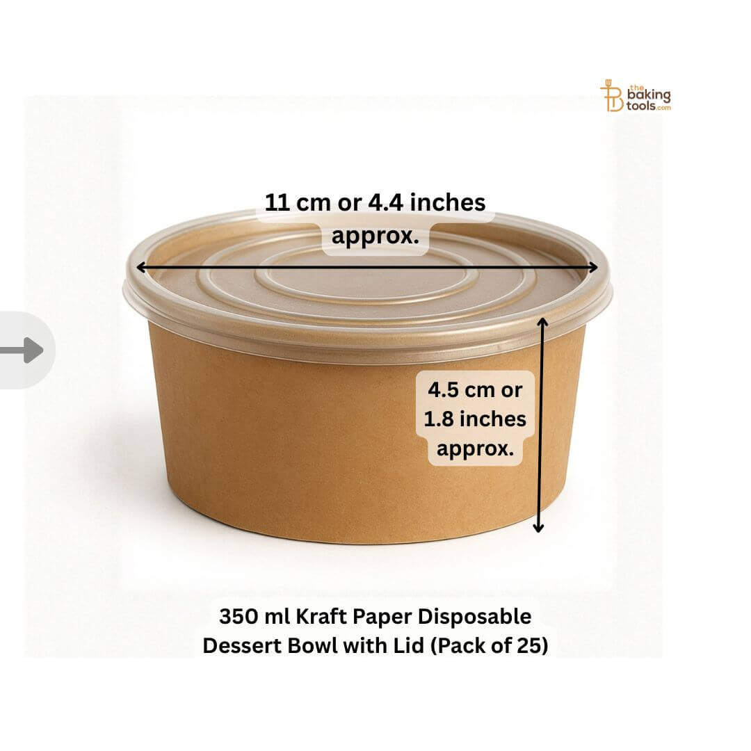 Kraft paper disposable dessert bowl with lid and measurements