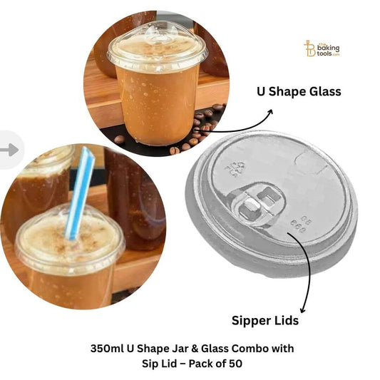 350ml U Shape Jar & Glass Combo with Sip Lid – Pack of 50 - the baking tools