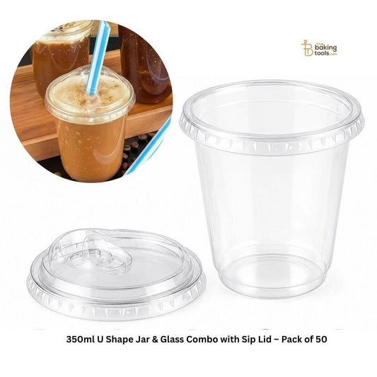 350ml U Shape Jar & Glass Combo with Sip Lid – Pack of 50