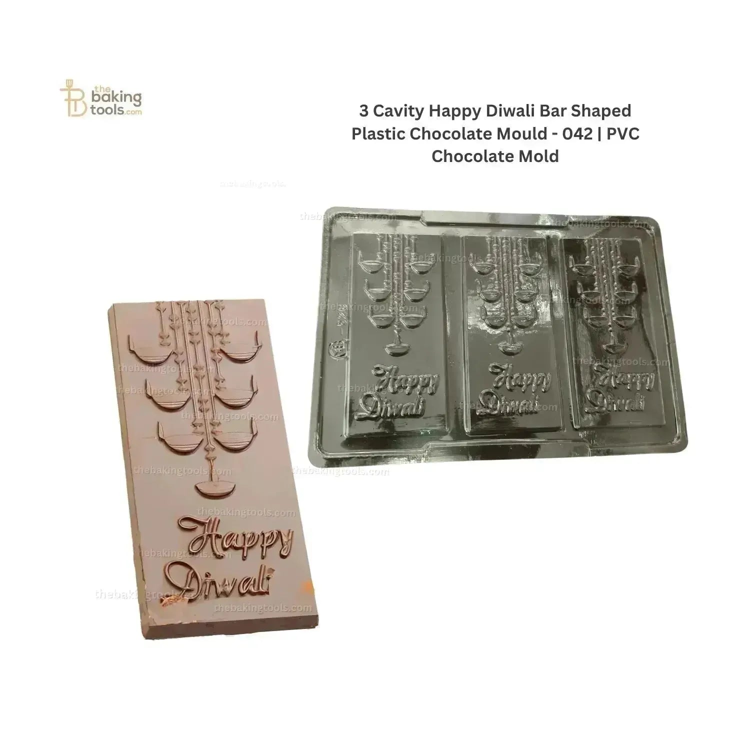 3 Cavity Happy Diwali Chocolate Bar Plastic Chocolate Mould - 042 | PVC Chocolate Mold - thebakingtools.com