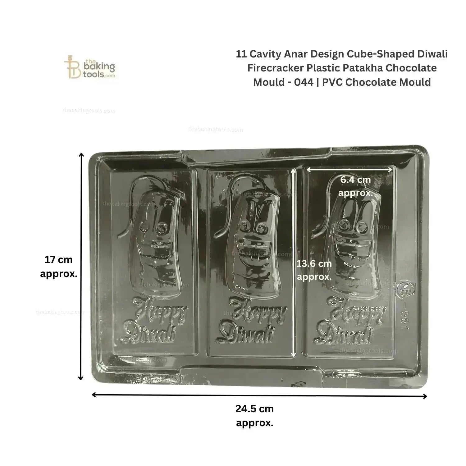 3 Cavity Happy Diwali Cracker Chocolate Bar Plastic Chocolate Mould - 044 | PVC Chocolate Mold - thebakingtools.com