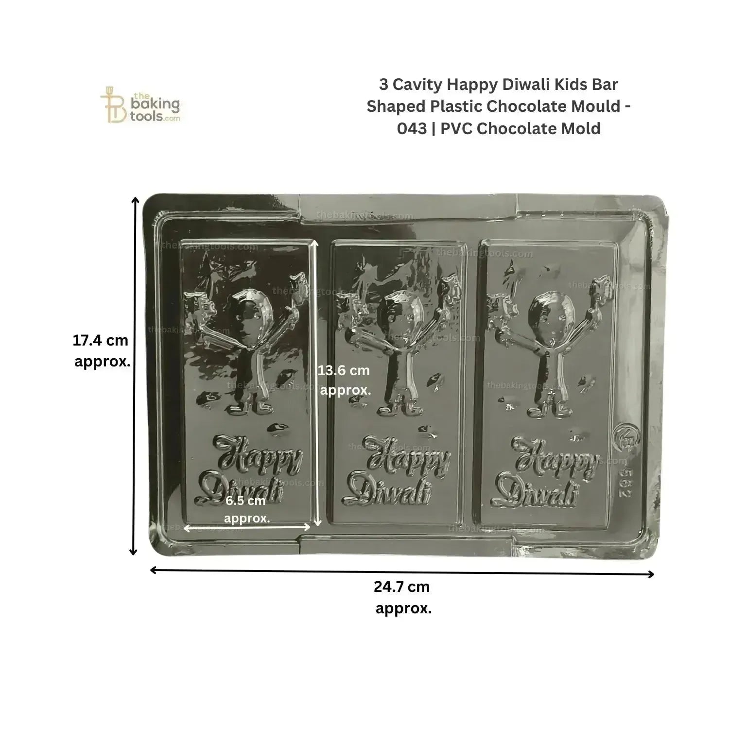 3 Cavity Happy Diwali Kids Bar Shaped Plastic Chocolate Mould - 043 | PVC Chocolate Mold - thebakingtools.com
