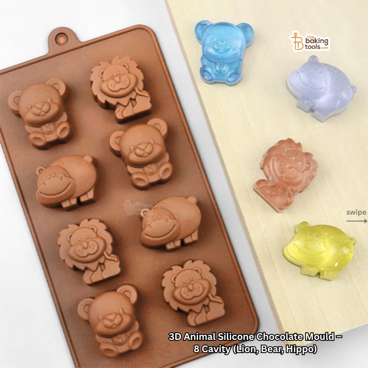 3D Animal Silicone Chocolate Mould – 8 Cavity (Lion, Bear, Hippo)