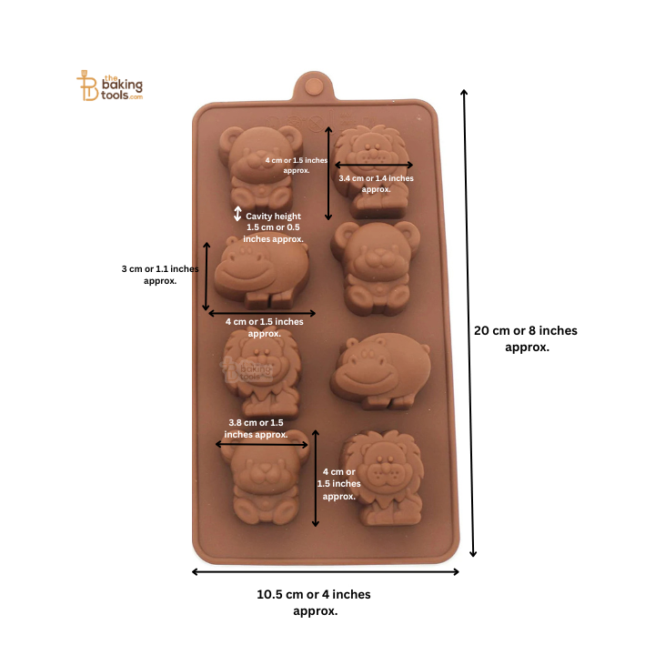 3D Animal Silicone Chocolate Mould – 8 Cavity (Lion, Bear, Hippo)