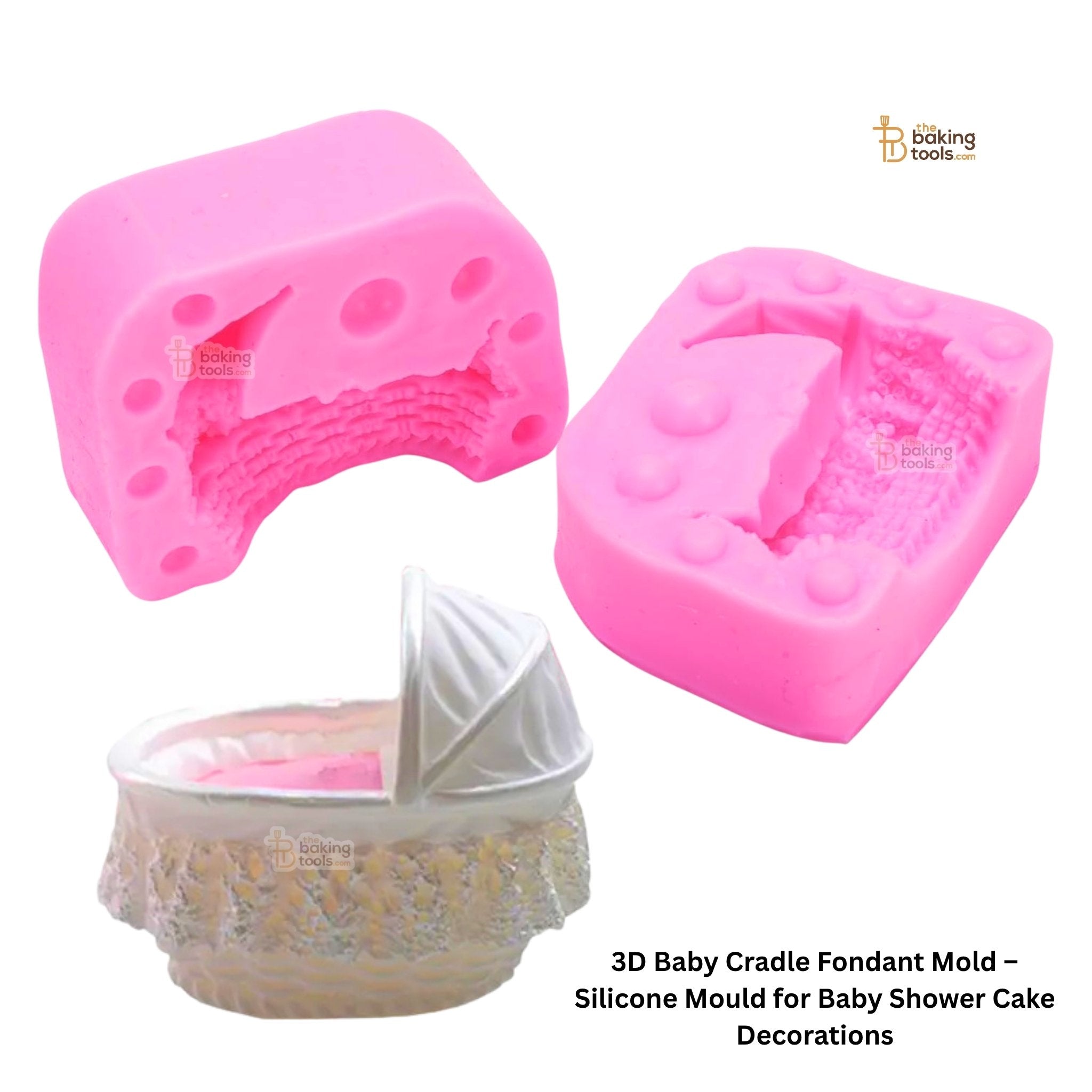 3D Baby Cradle Fondant Mold – Silicone Mould for Baby Shower Cake Decorations