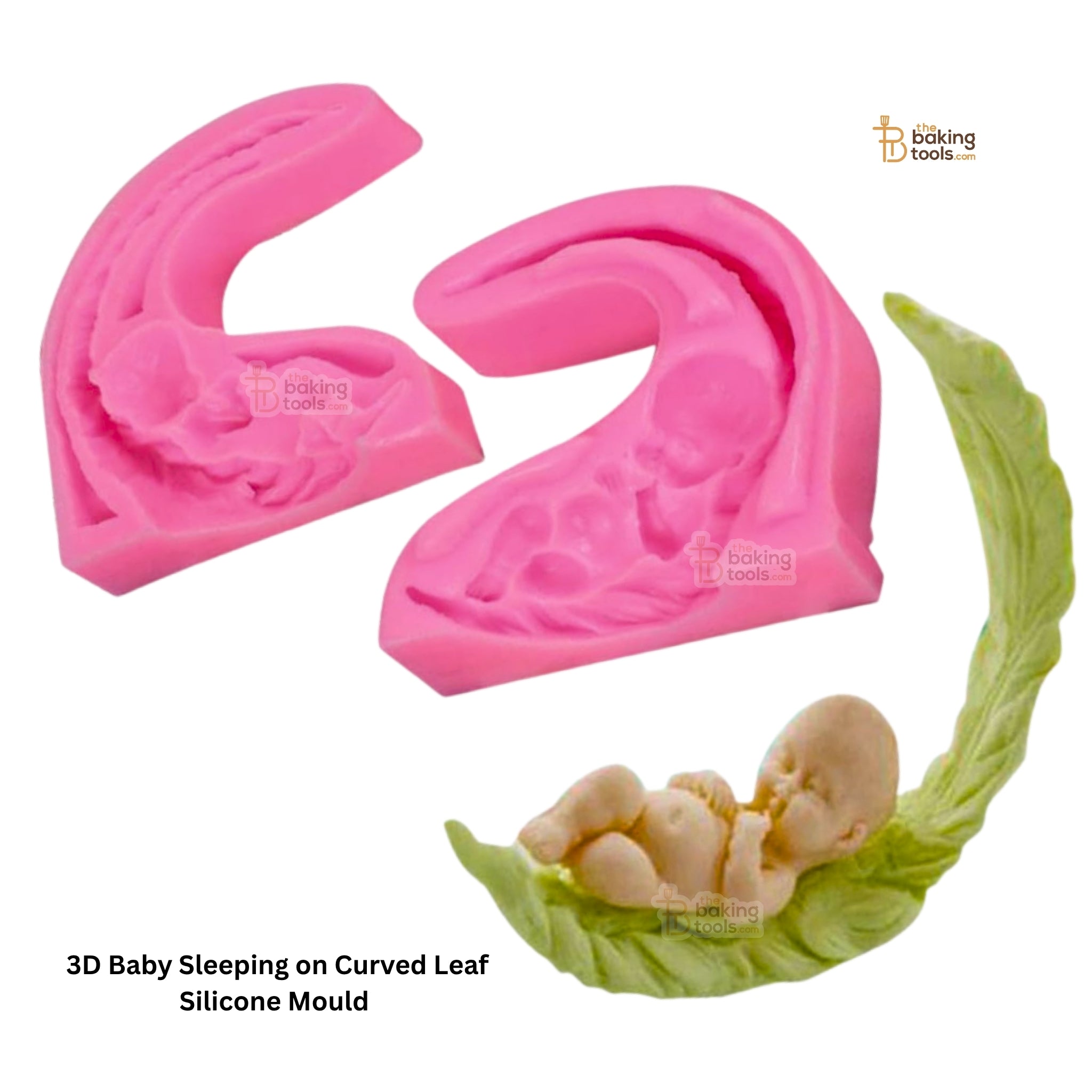 3D Baby Sleeping on Curved Leaf Silicone Mould