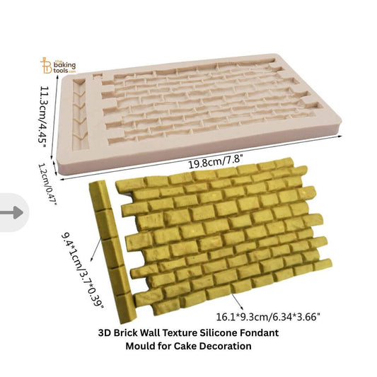 3D Brick Wall Texture Silicone Fondant Mould for Cake Decoration with dimensions