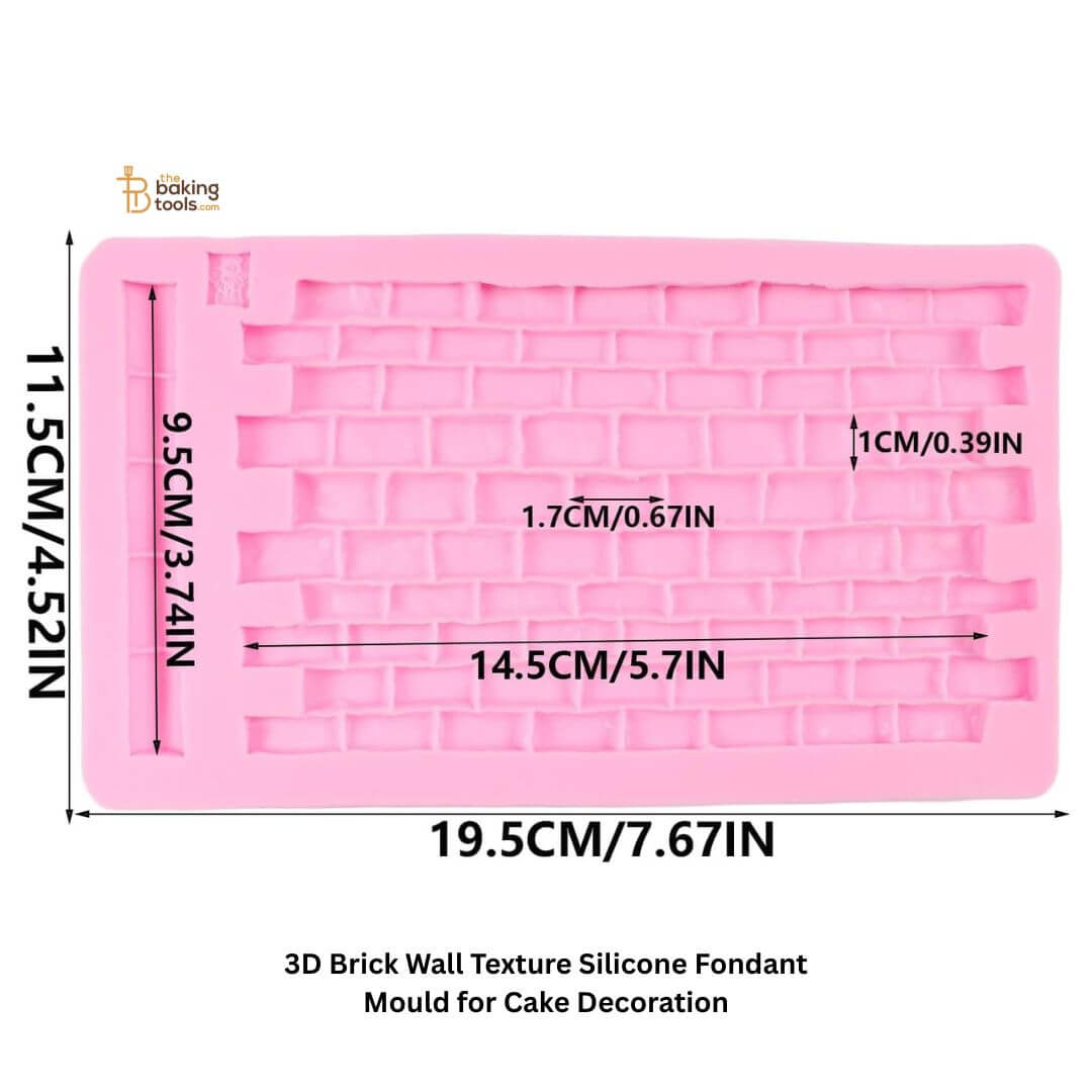 3D Brick Wall Texture Silicone Fondant Mould for Cake Decoration with detailed dimensions