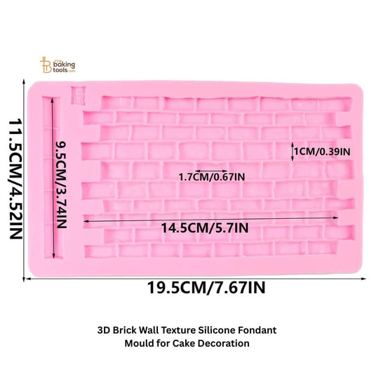3D Brick Wall Texture Silicone Fondant Mould for Cake Decoration with detailed dimensions
