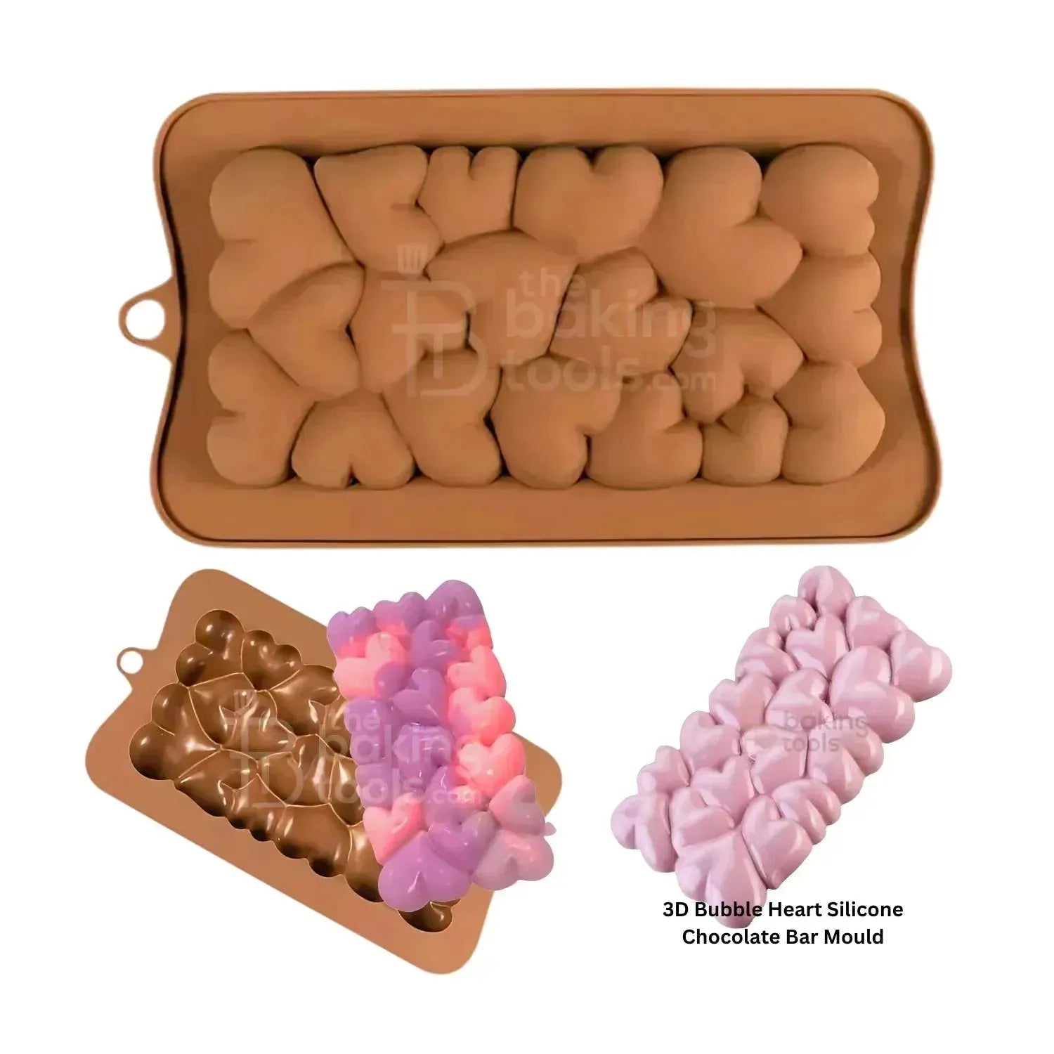 3D Bubble Heart Silicone Chocolate Bar Mould - thebakingtools.com