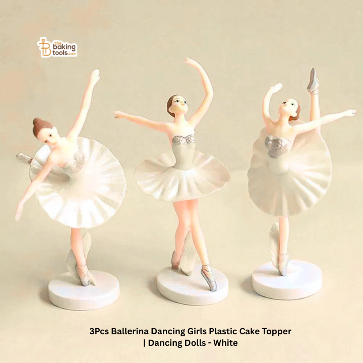 3Pcs Ballerina Dancing Girls Plastic Cake Topper | Dancing Dolls - White