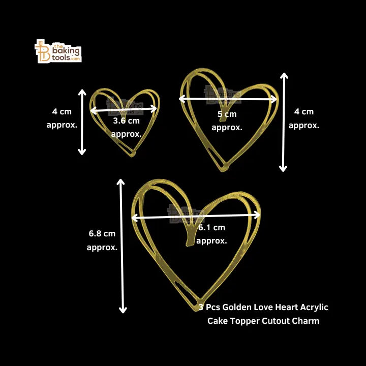 3 Pcs Golden Love Heart Acrylic Cake Topper Cut-out Charm _ The Bakign Tools