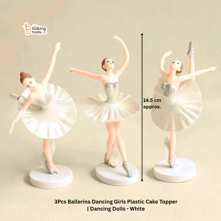 3Pcs Ballerina Dancing Girls Plastic Cake Topper | Dancing Dolls - White