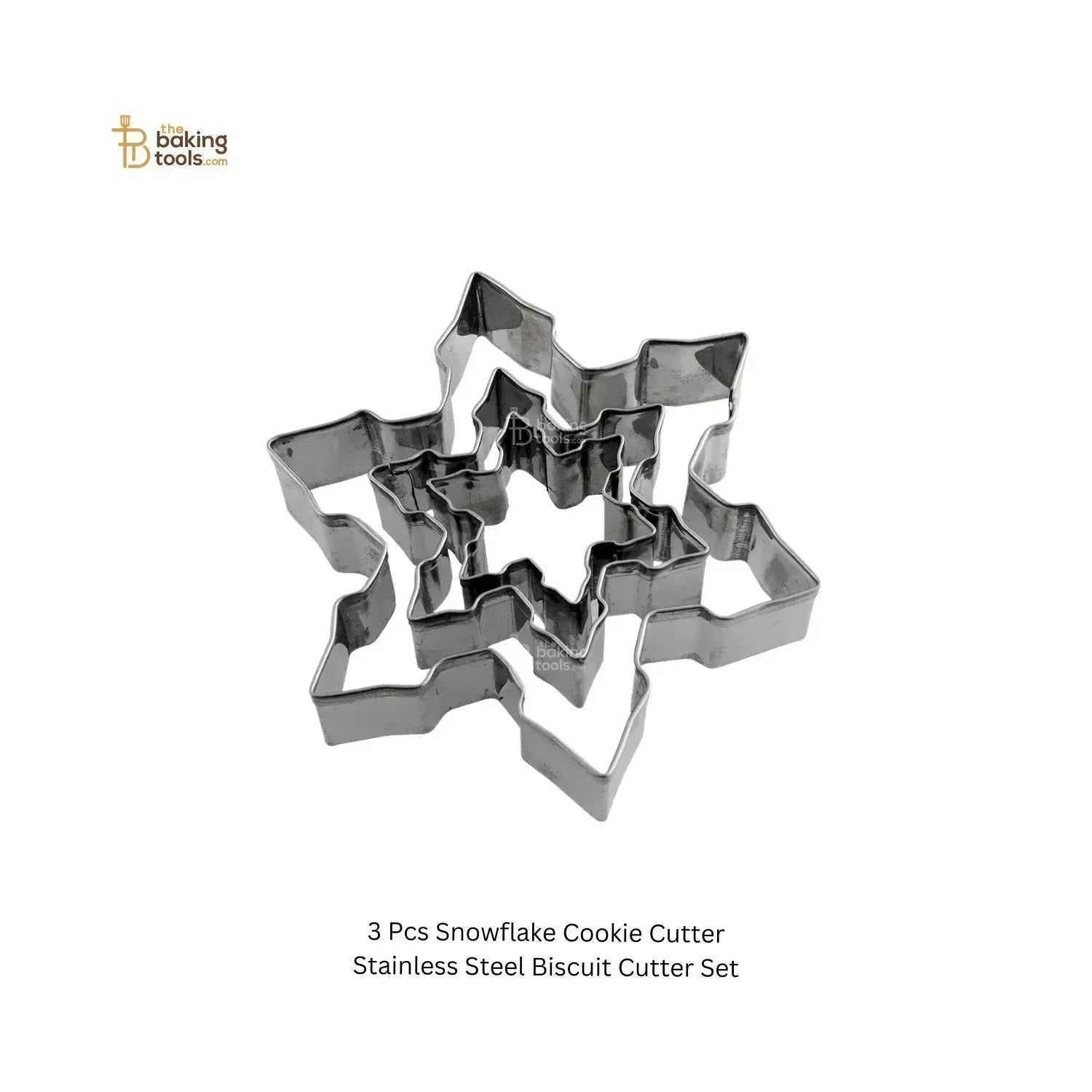 3 Pieces Snowflake Cookie Cutter Stainless Steel Christmas Biscuit Cutter Set - thebakingtools.com