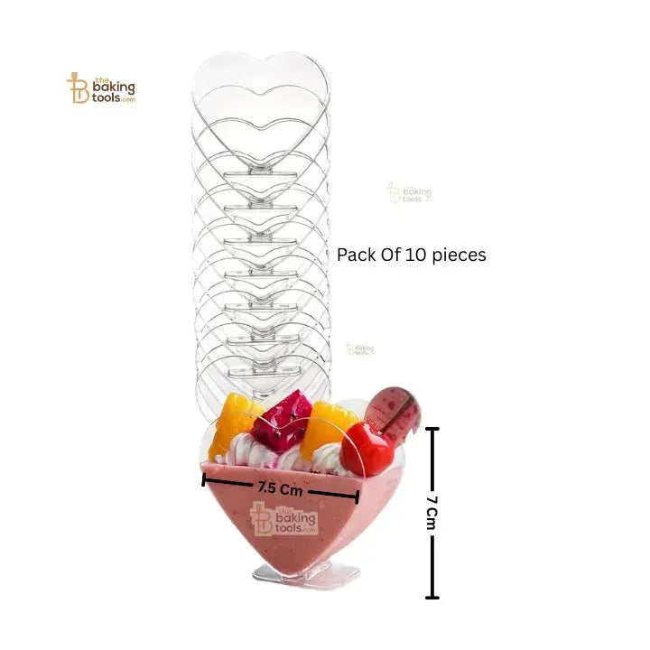 Plastic Heart Shape Stand Cup | Dessert Mousse Cup | Pack Of 10 ( No Damage Claim) - thebakingtools.com