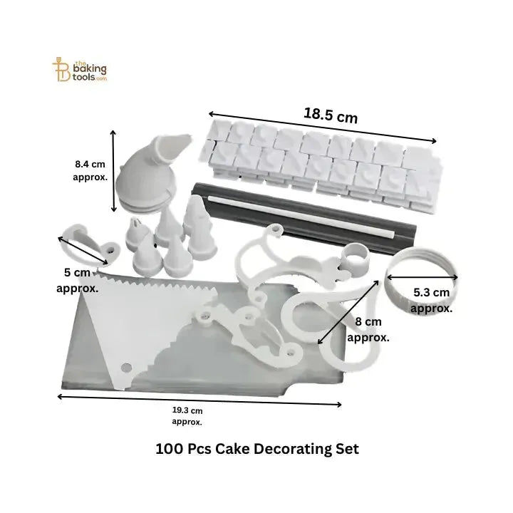 100 Pcs Cake Decorating Kit | Complete Set with Icing Tips, Letter Stamps, Flower Nozzles More - thebakingtools.com