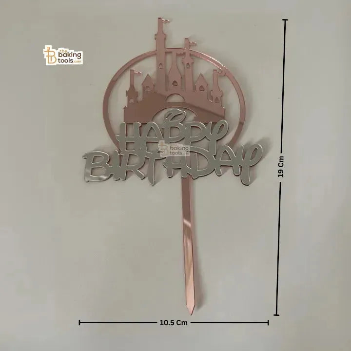 Happy Birthday Castle Acrylic Cake Topper - thebakingtools.com