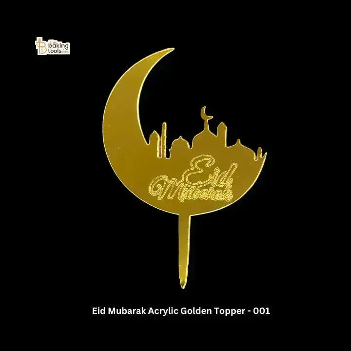 Eid Mubarak Acrylic Gold Cake Topper 001 - thebakingtools.com