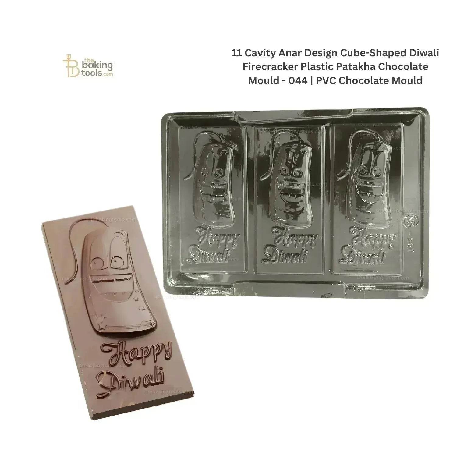 3 Cavity Happy Diwali Cracker Chocolate Bar Plastic Chocolate Mould - 044 | PVC Chocolate Mold - thebakingtools.com
