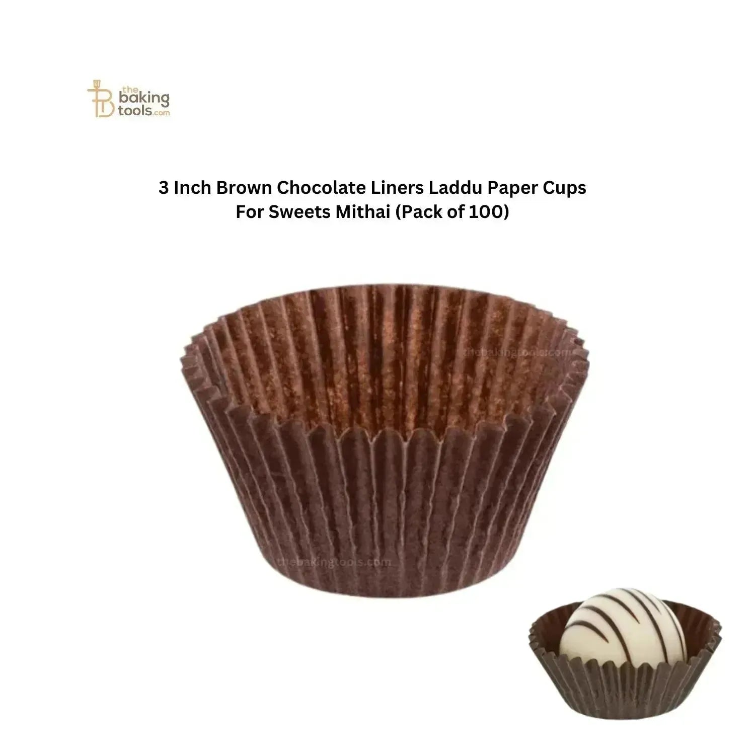 3 Inch Brown Chocolate Liners Laddu Paper Cups For Sweets Mithai (Pack of 100) - thebakingtools.com
