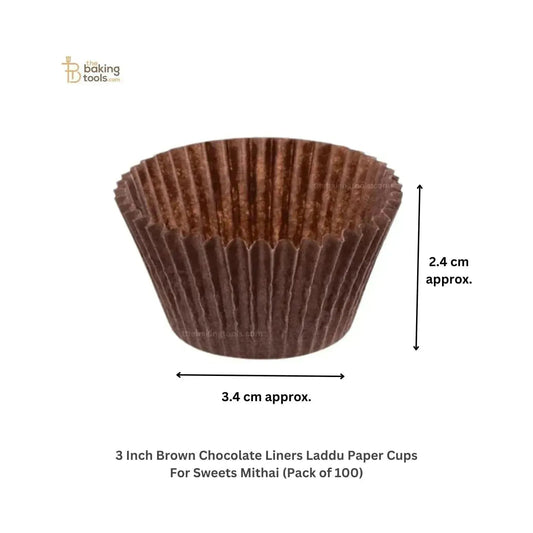 3 Inch Brown Chocolate Liners Laddu Paper Cups For Sweets Mithai (Pack of 100) - thebakingtools.com