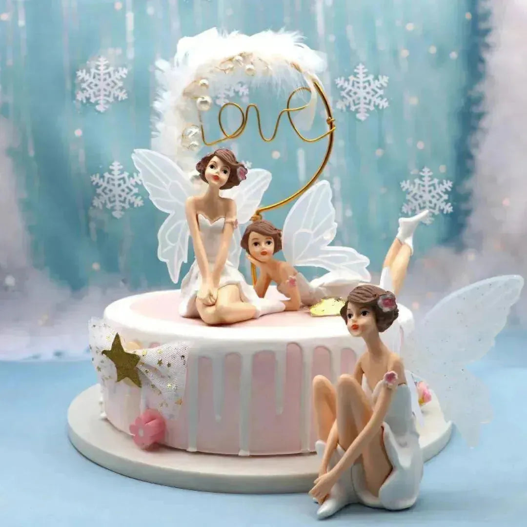 3 Pcs Fairy Doll Cake Topper Angel With Wings Dolls - thebakingtools.com