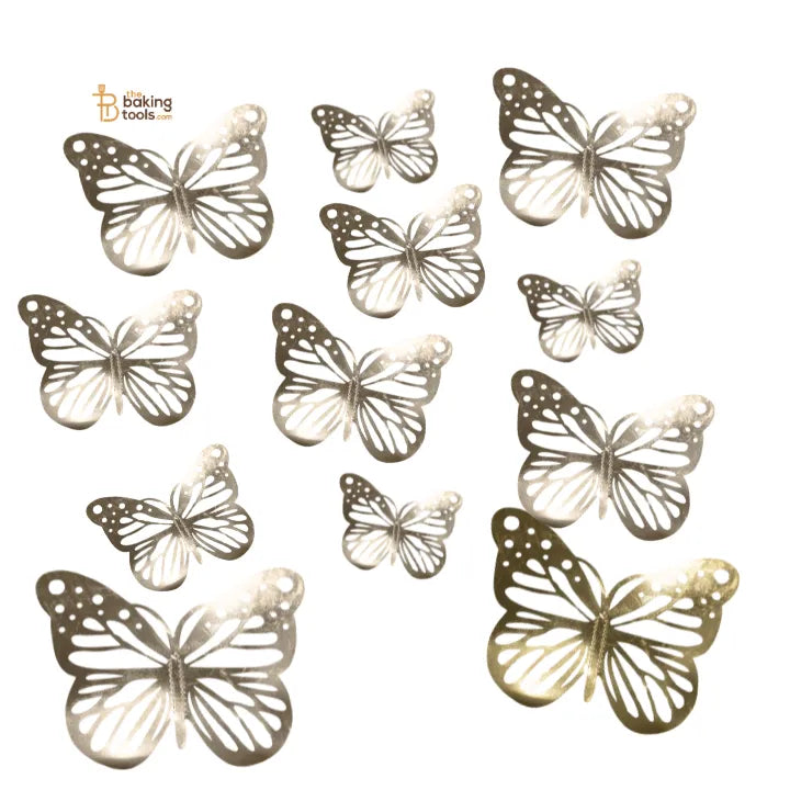12 Pcs Silver Butterfly Cake Decoration With Rainbow Glow