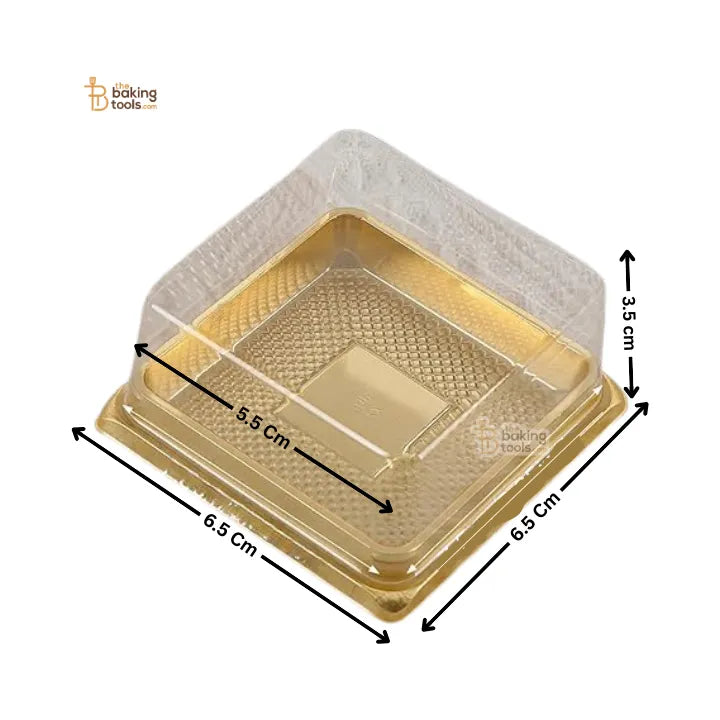 PVC Square Brownie Box With Golden Base Cake Box | Dessert Packaging | Pack of 50