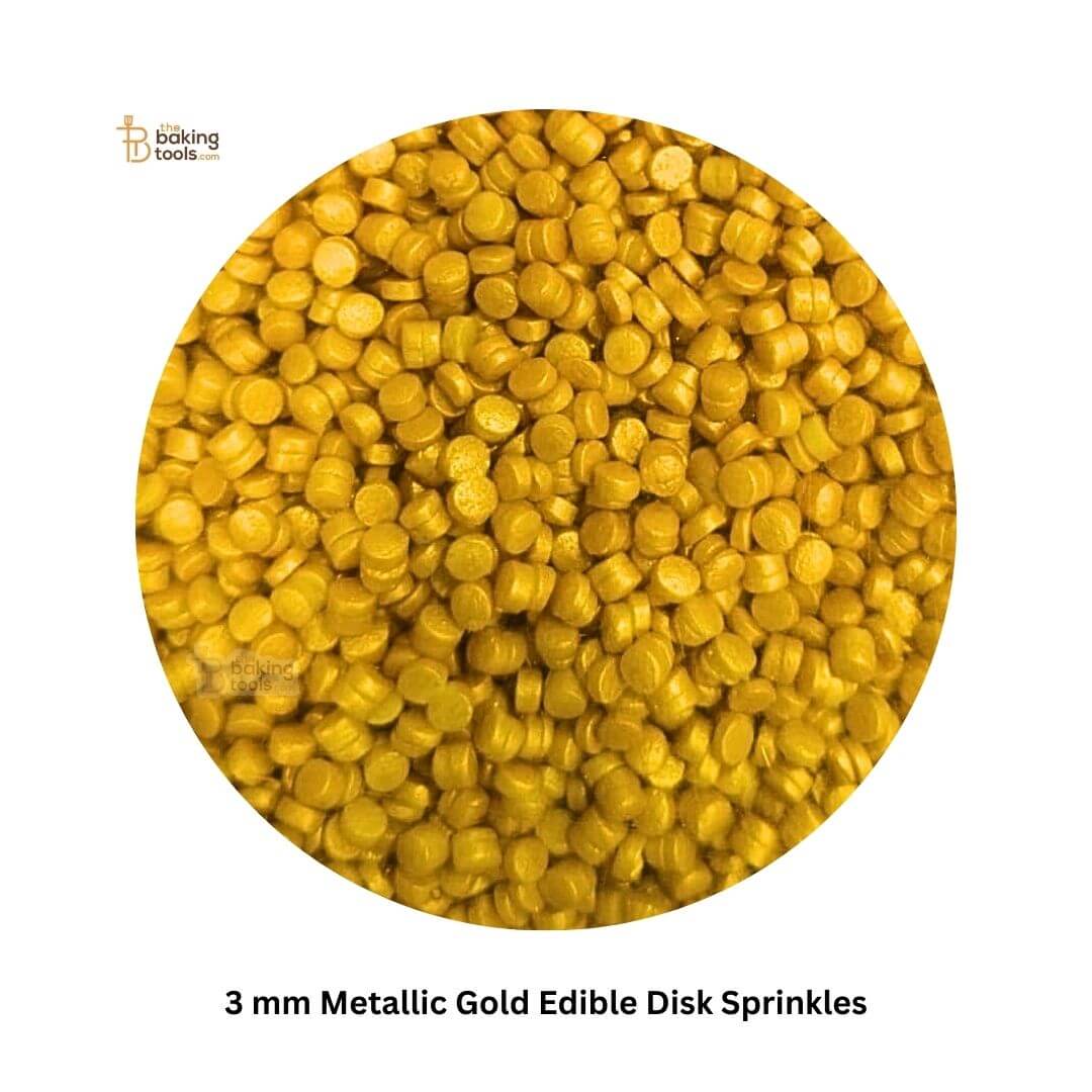 3mm Metallic Gold Edible Disk Sprinkles _ The Baking Tools