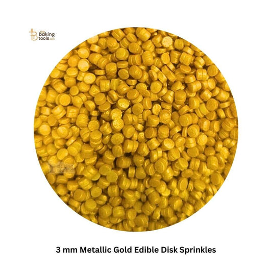 3mm Metallic Gold Edible Disk Sprinkles _ The Baking Tools