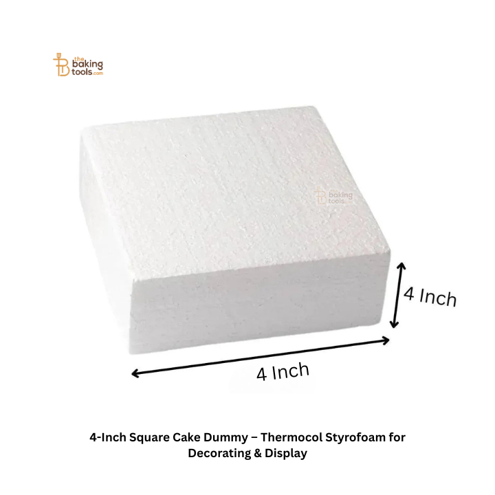 4-Inch Square Cake Dummy – Thermocol Styrofoam for Decorating & Display