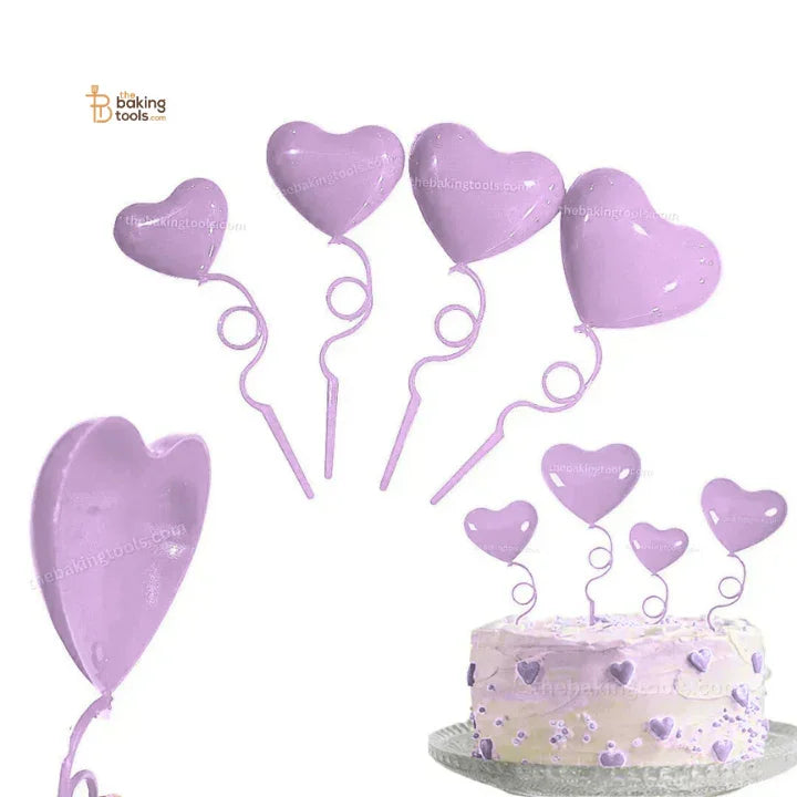 4 Pcs Purple Heart Shape Spring Cake Topper Valentine's Cake Topper