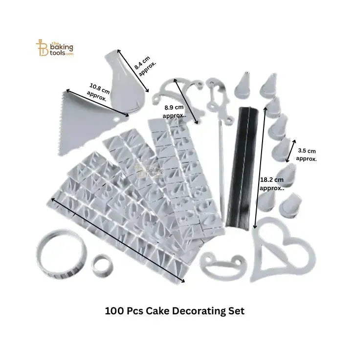 100 Pcs Cake Decorating Kit | Complete Set with Icing Tips, Letter Stamps, Flower Nozzles More - thebakingtools.com