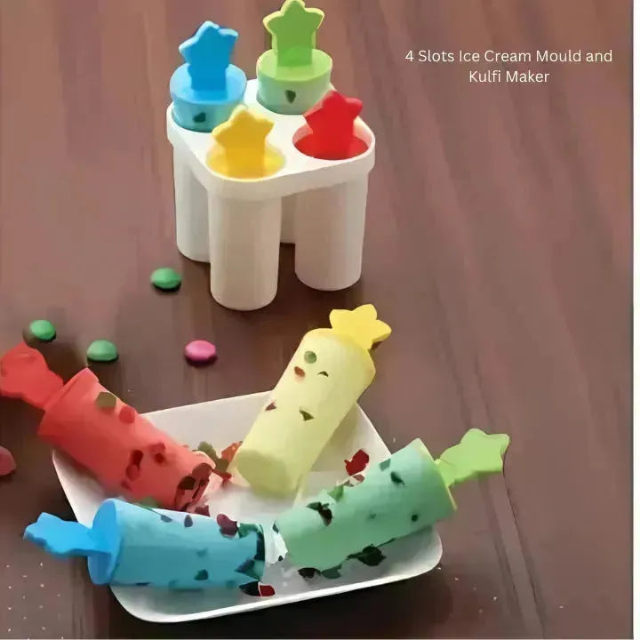 4 Cavity Popsicle Kulfi Ice Cream Maker Mould | Multicolor - thebakingtools.com