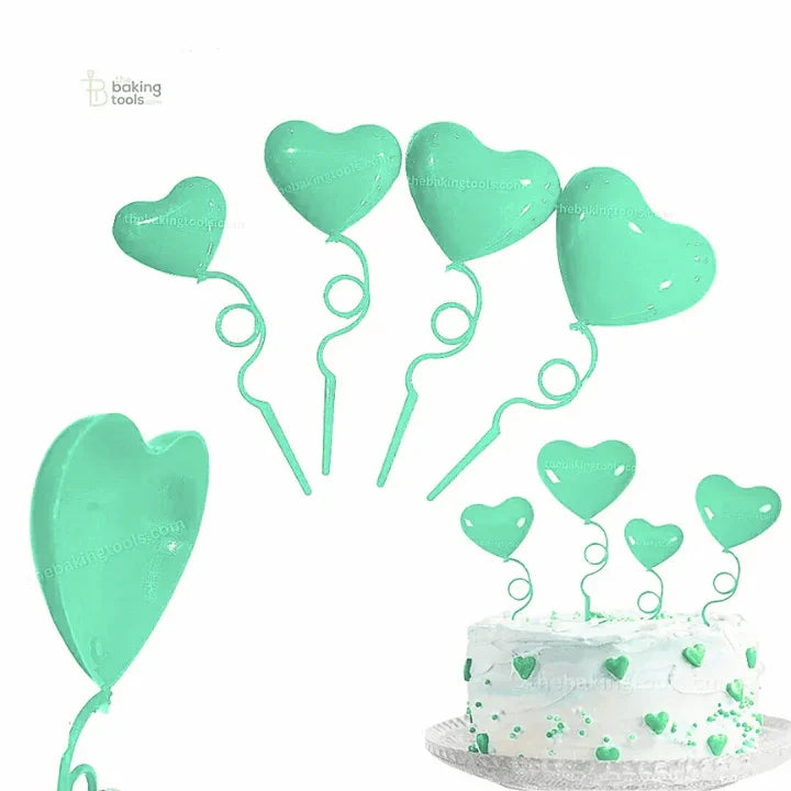 4 Pc Heart Shape Cake Toppers – Green & Turquoise Blue Set