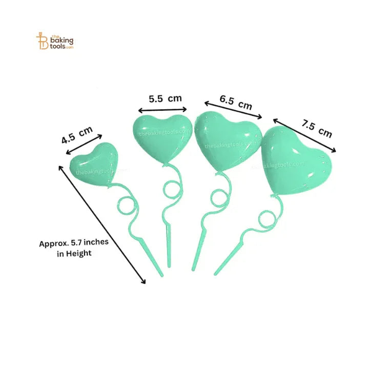 4 Pc Heart Shape Cake Toppers – Green & Turquoise Blue Set