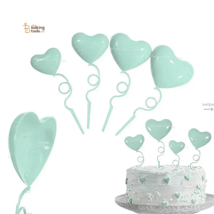4 Pcs LIght Blue Heart Shape Spring Cake Topper Valentine's Cake Topper