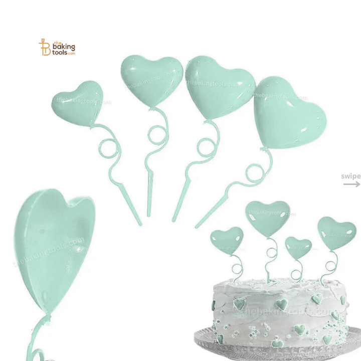 4 Pcs LIght Blue Heart Shape Spring Cake Topper Valentine's Cake Topper