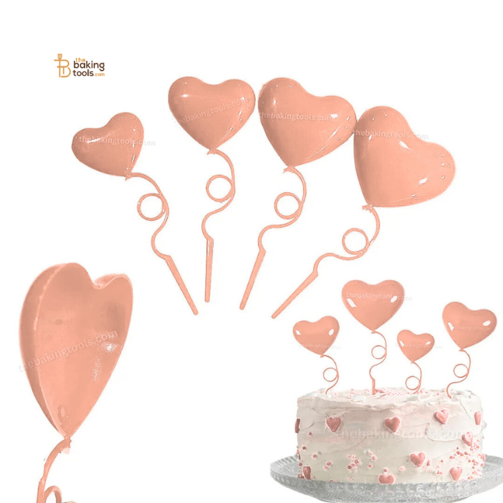 4 Pcs Peach Heart Shape Spring Cake Topper Valentine's Cake Topper