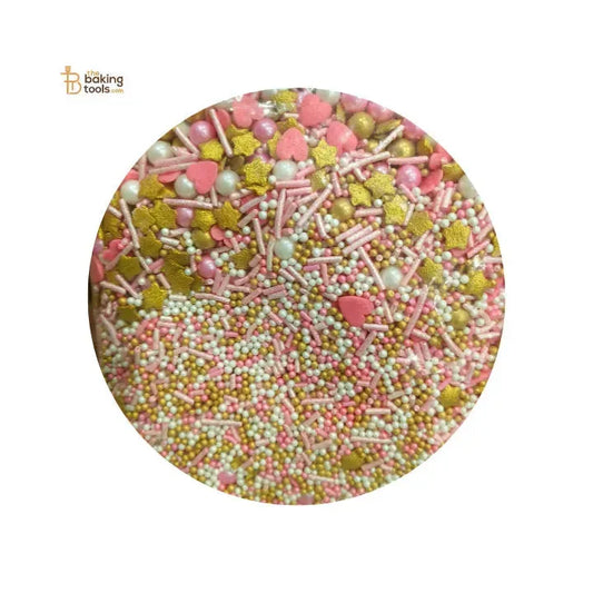 Confetti – MIX Colour (Pink, Gold & White) And Shape (Circle, Star & Heart) Cake Decoration. (Small Size) - thebakingtools.com