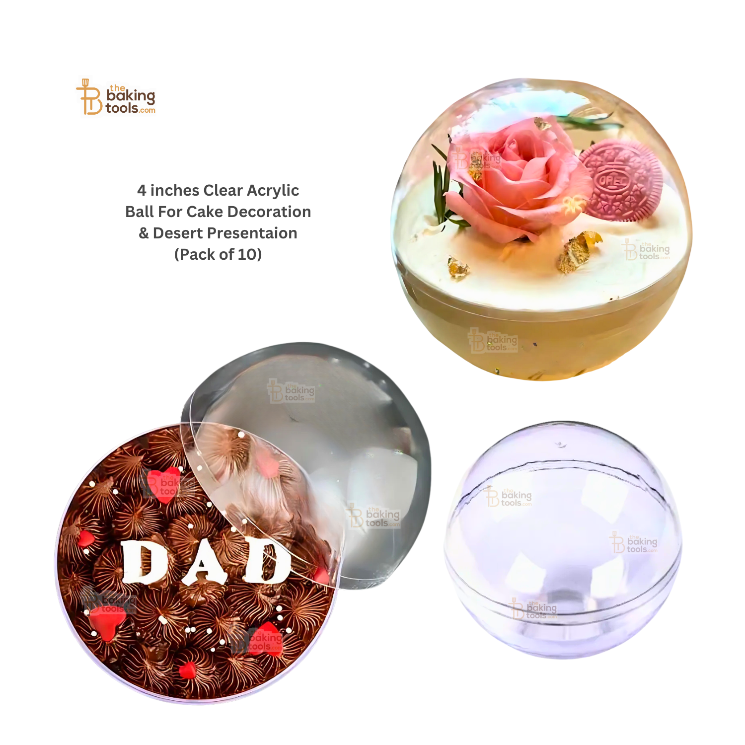 4 inches Clear Acrylic Ball For Cake Decoration & Desert Presentation (Pack of 10) _ The Baking Tools