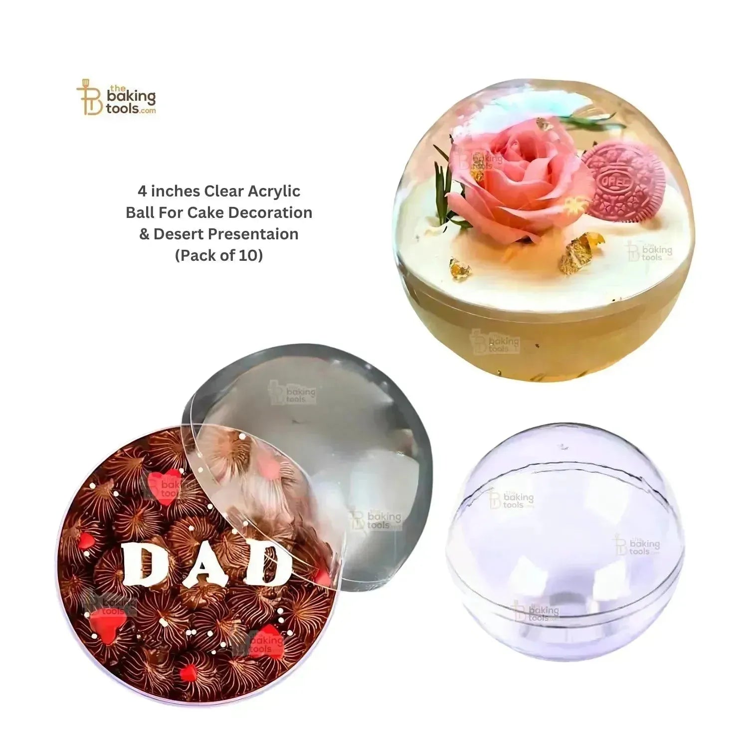 4 Inches Clear Acrylic Ball For Cake & Desert Presentation Globe Mousse Tub (Pack of 10) - thebakingtools.com