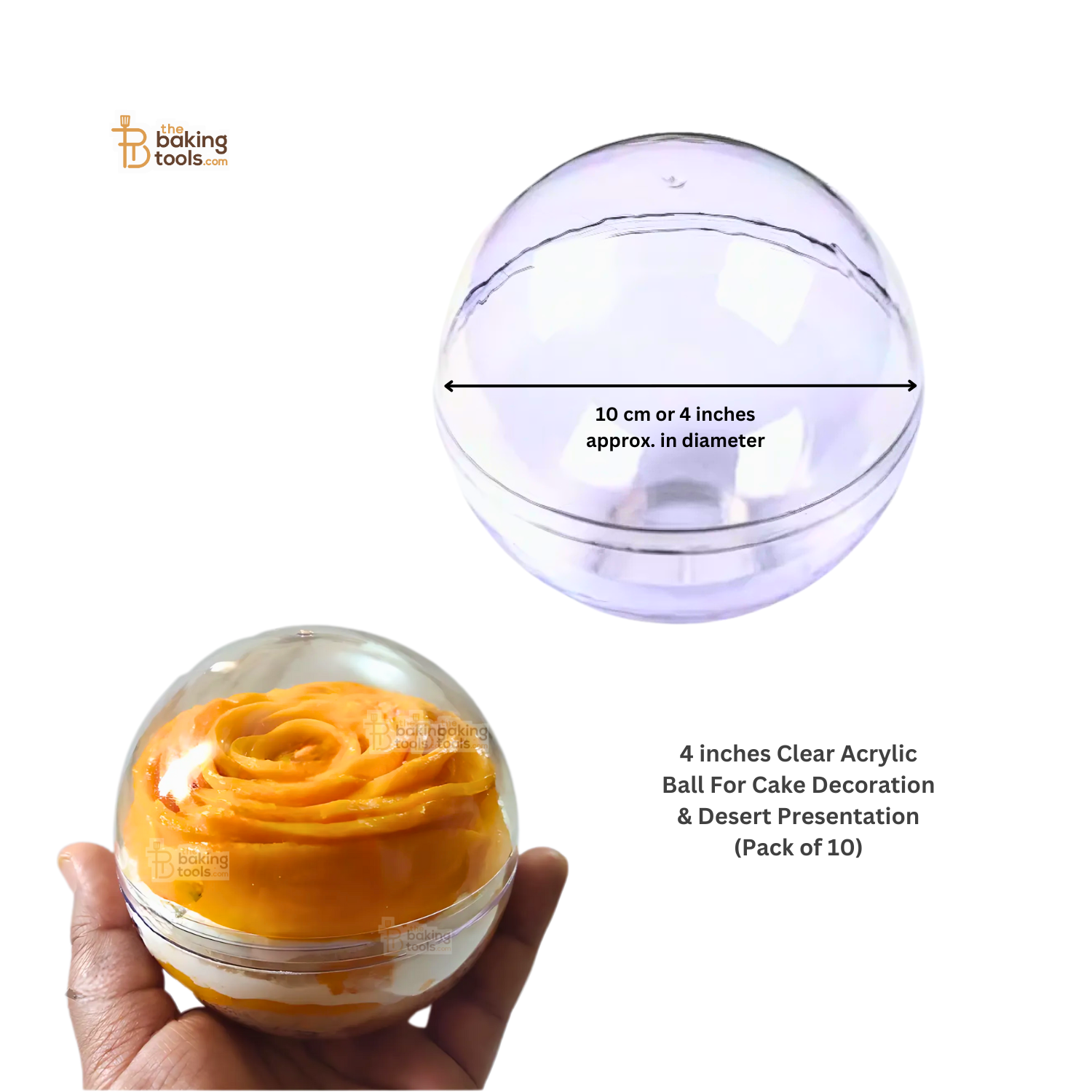 4 inches Clear Acrylic Ball For Cake Decoration & Desert Presentation (Pack of 10) _ The Baking Tools